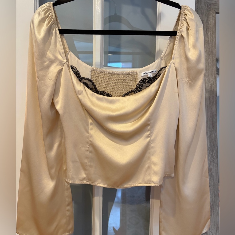 Reformation Rita Silk Top w/Black Lace